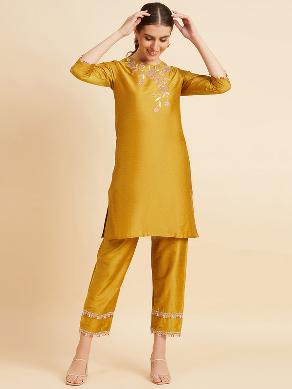 Tafeta Yellow Embroidered Co-Ords