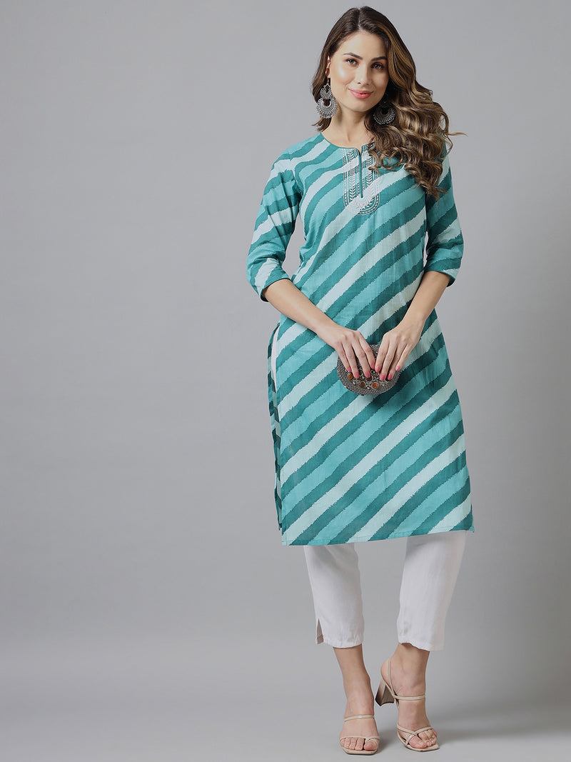 Striped Blue & White Printed Kurta