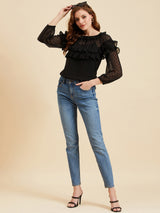 Black Dobby Georgette Top