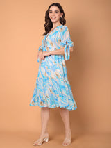 Tiered Midi Dress with Tropical Print
