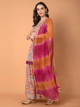 Round Neck Paisley Printed Kurta With Sahara & Dupatta Set