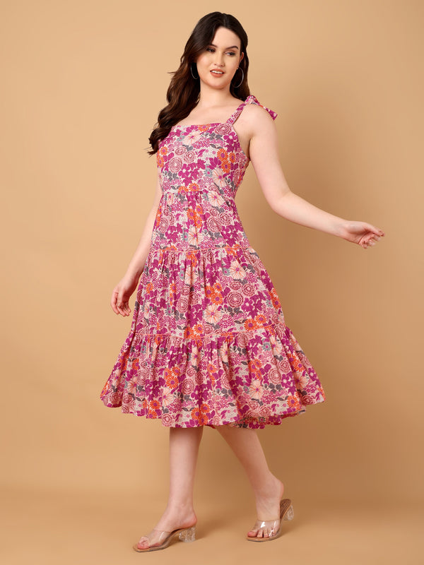 Floral Printed Gathered Dress