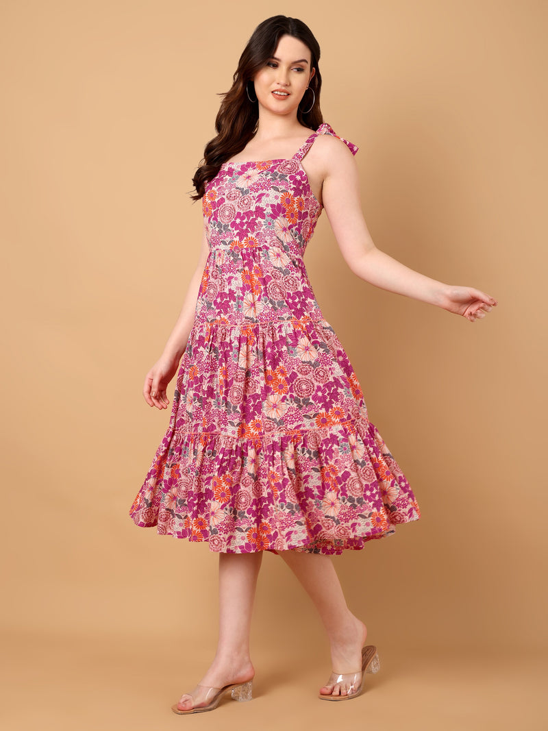 Floral Printed Gathered Dress