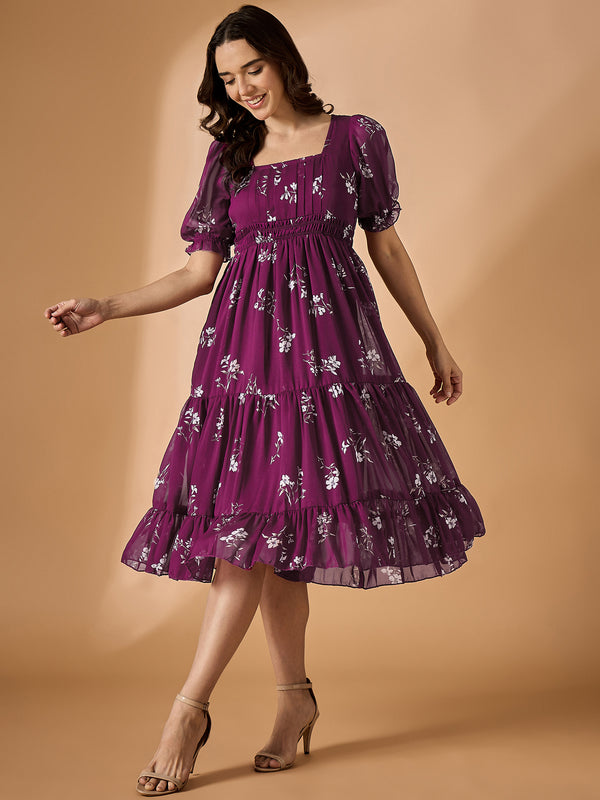 Maroon Fit & Flared Dress