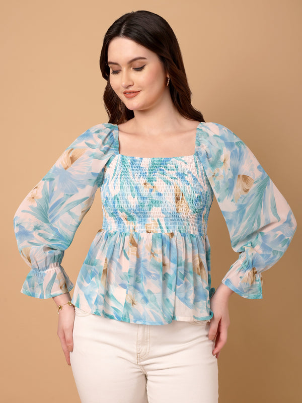 Floral Printed Smocked Top