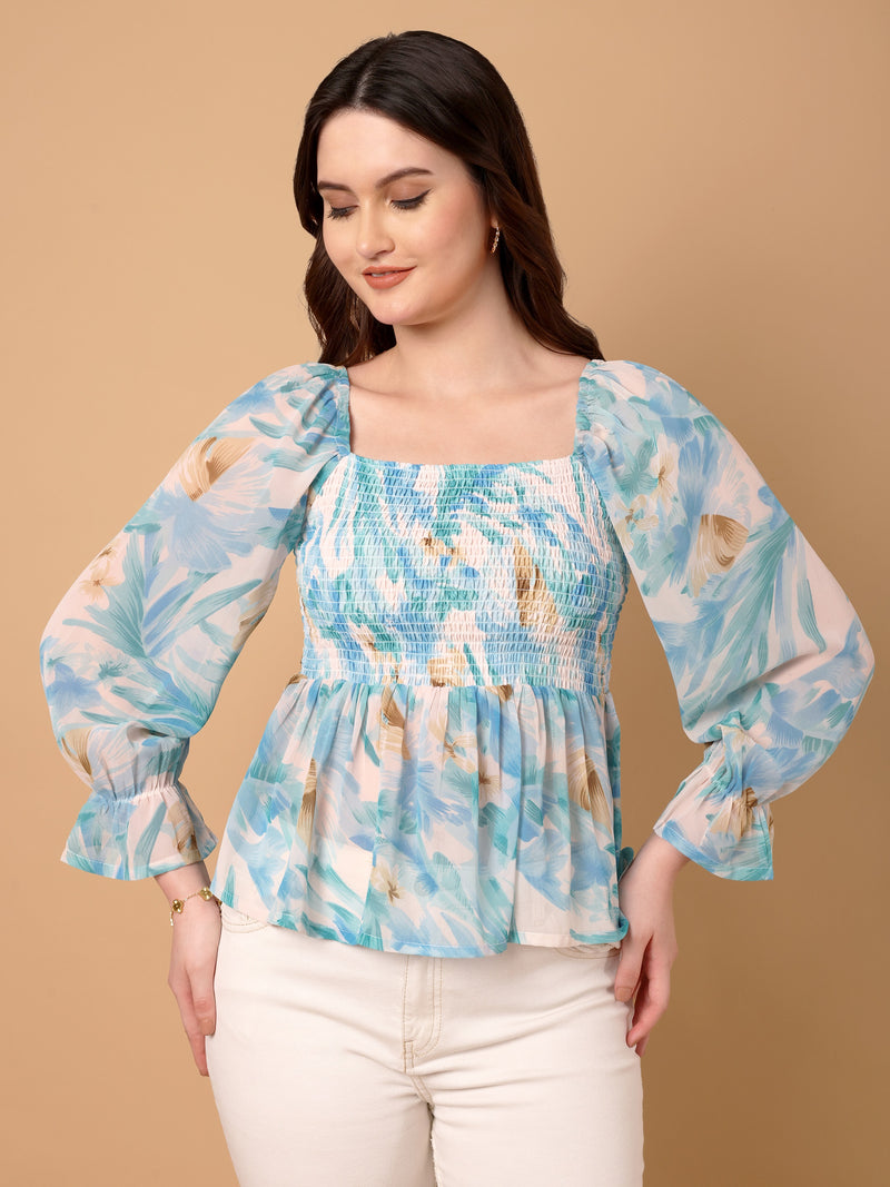 Floral Printed Smocked Top