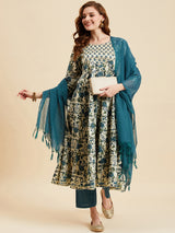 Floral Printed Kurta With Palazzo & Dupatta Set