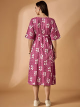 Pink V neck Fit & Flared Dress