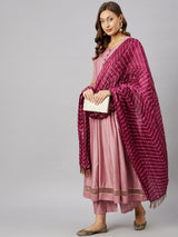 Peach Raw Silk Kurta With Palazzo & Dupatta Set