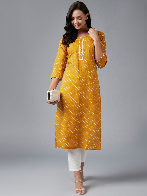 Yellow Straight Cotton Kurta