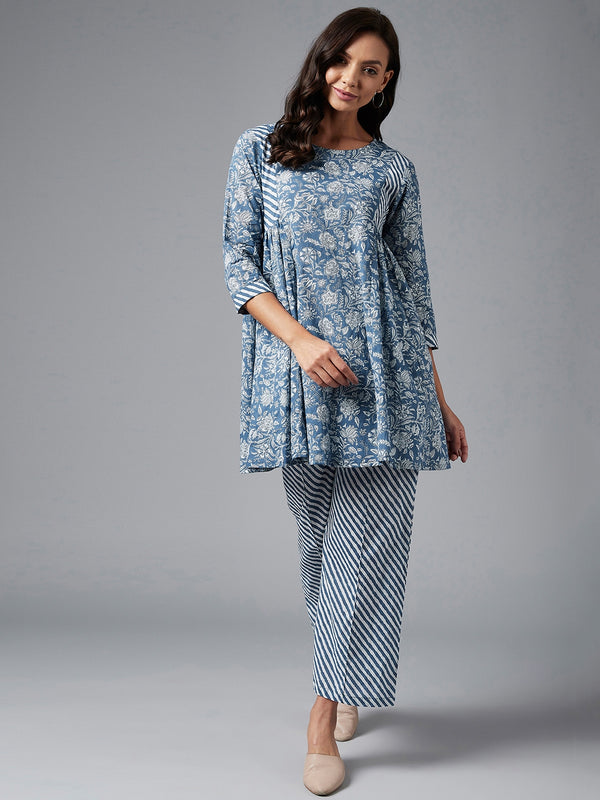 A Line Printed Kurta With Palazzo