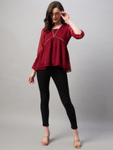 Dobby Fitted High-Low Hem V-Neck Top