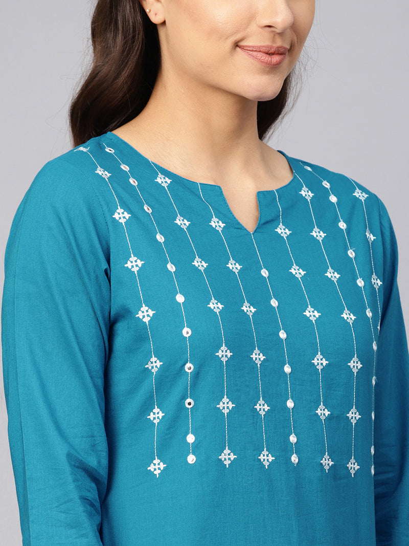 Cotton Blue Solid Kurta