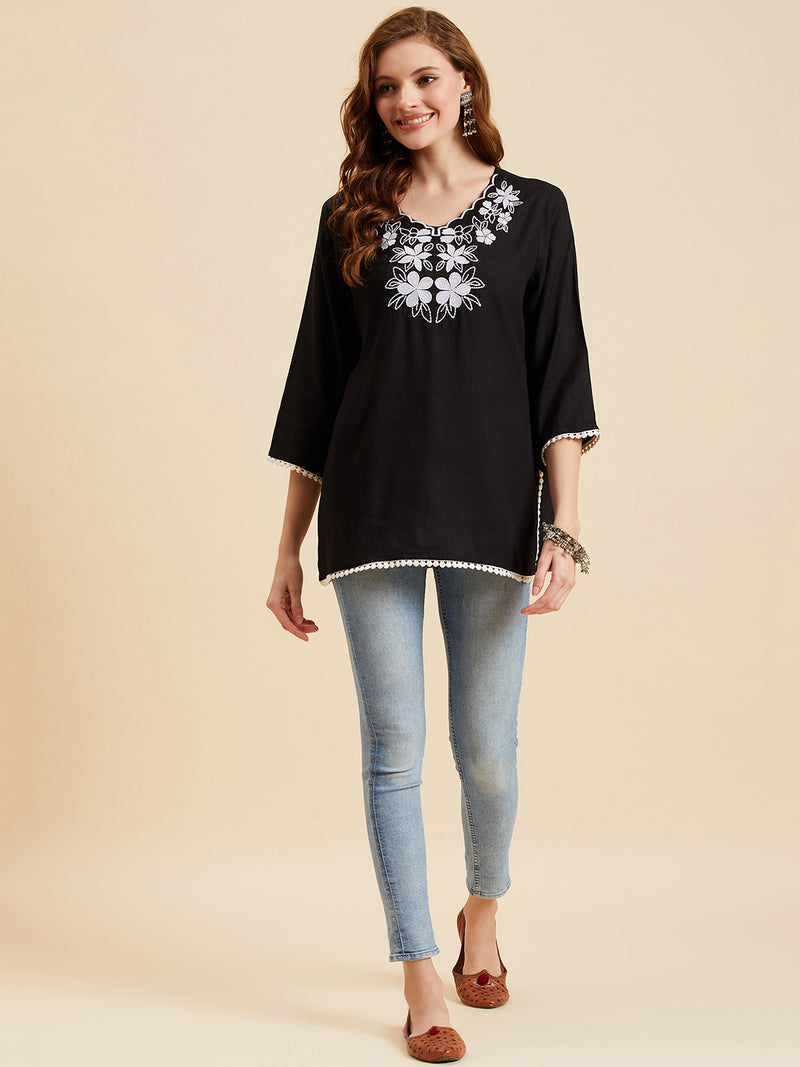 Black Embroidered Top