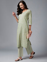 Green Printed Kurta With Palazzo Set