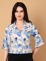 Abstract Printed Shirt Collar Top
