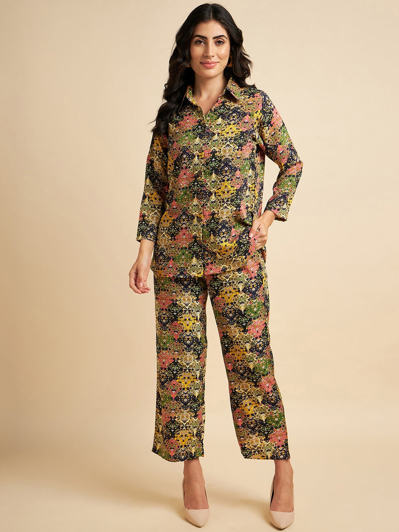 Multicoloured Floral printed Crepe Co-Ords