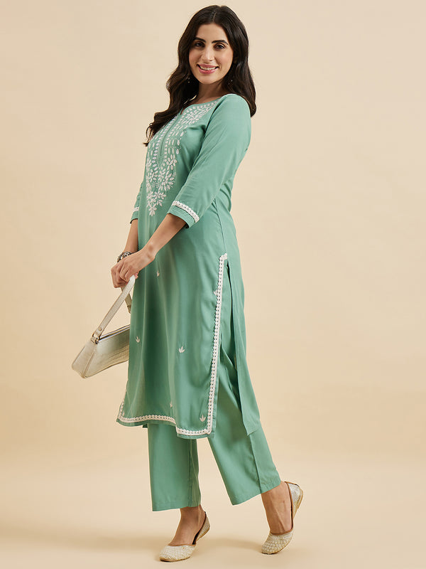 Embroidered Kurta With Palazzo Set