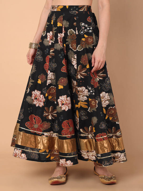 Printed Gota Work Gathered Skirt