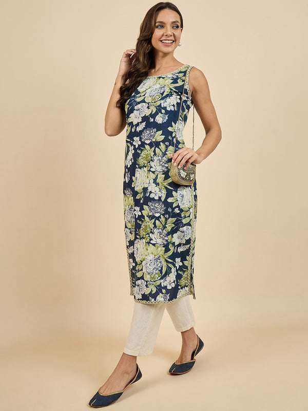 Floral Blue Printed Kurta