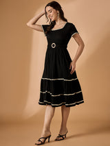 Black Solid Fit & Flared Dress