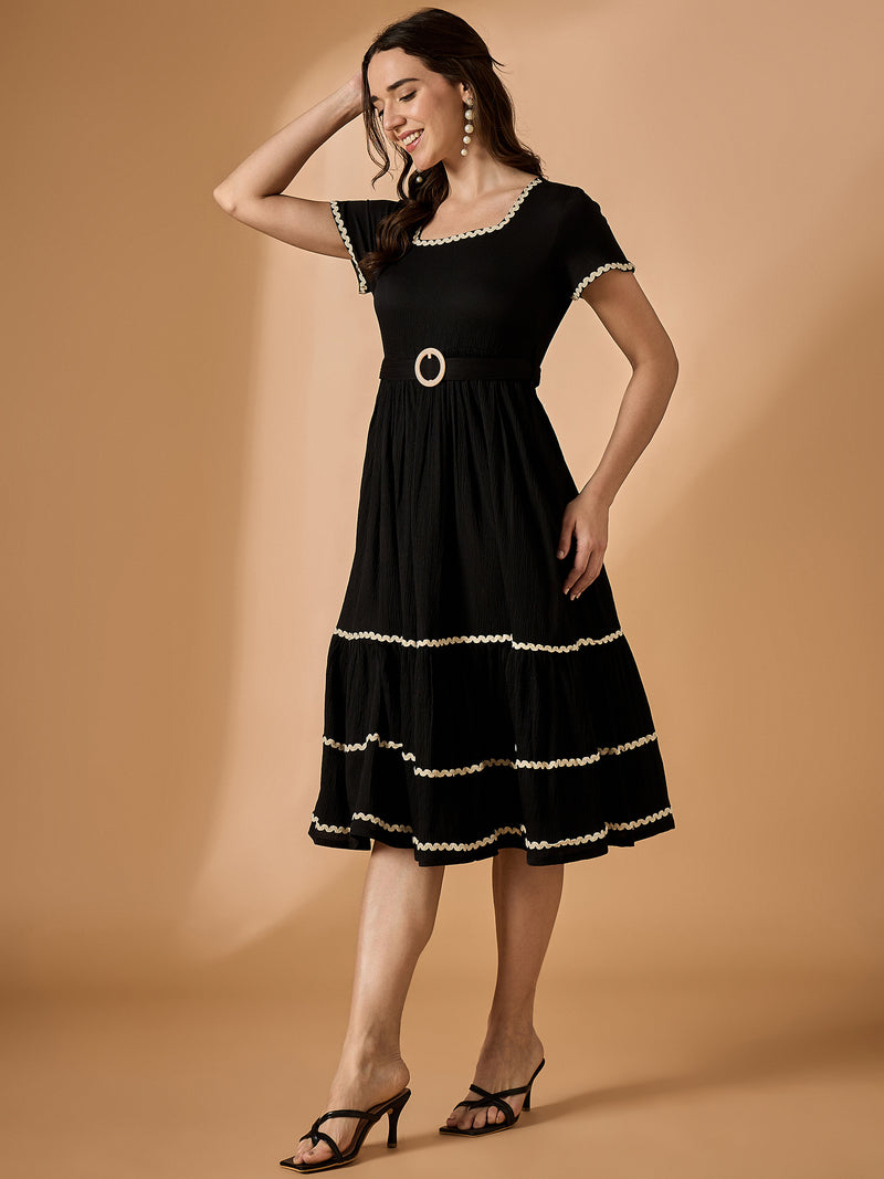 Black Solid Fit & Flared Dress