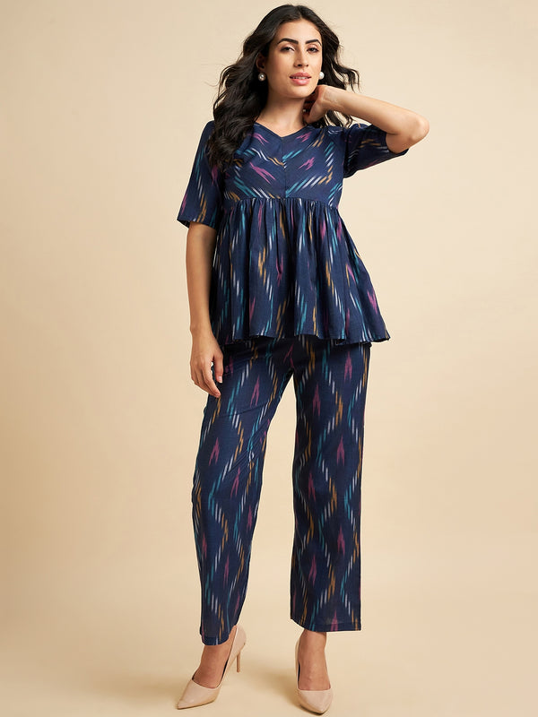 Cotton Blue Geometric Pattern Co-Ords