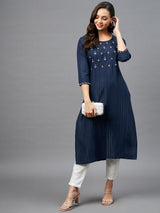 Blue Straight Cotton Kurta