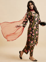 Floral Printed Kurta With Palazzo & Dupatta Set