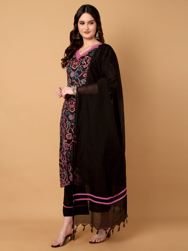 V Neck Printed Kurta Palazzo With Dupatta Set