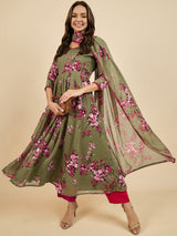 Floral Printed Kurta With Dupatta Set