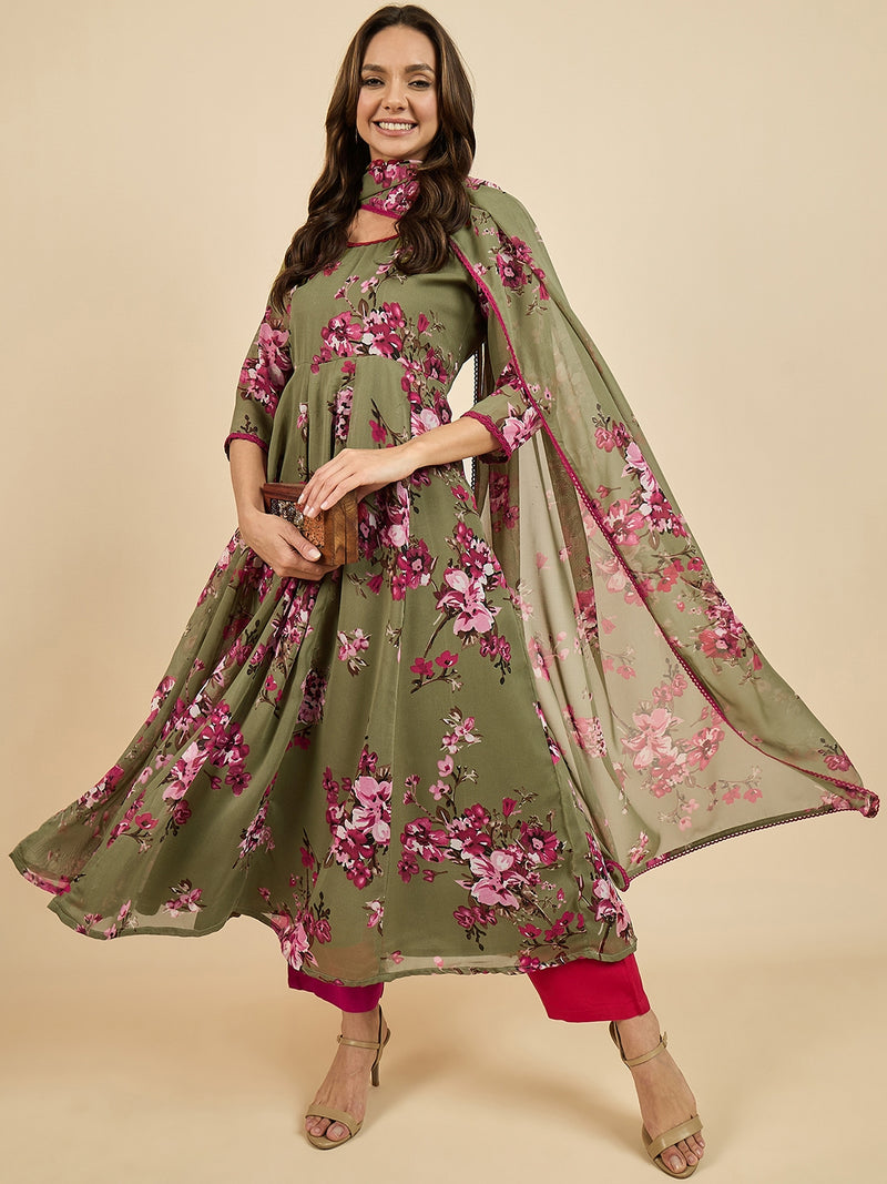 Floral Printed Kurta With Dupatta Set