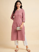 V Neck Printed Cotton Kurta