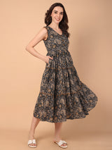 Paisley Print V-Neck Flared Dress