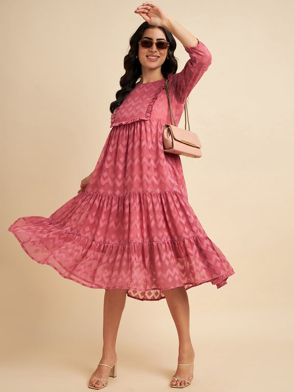 Pink Georgette Fit n Flare Dress