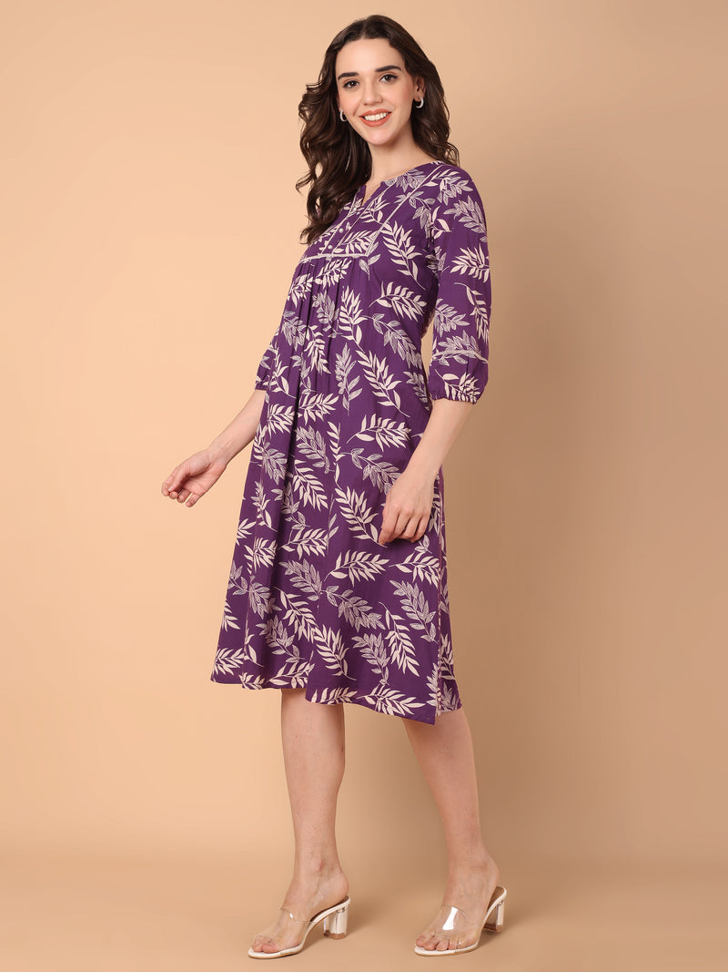 Leaf Print A-Line Dress