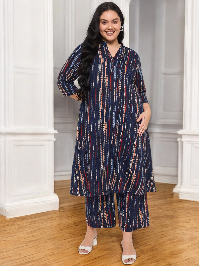 Plus Size Printed Kurta With Palazzo Set