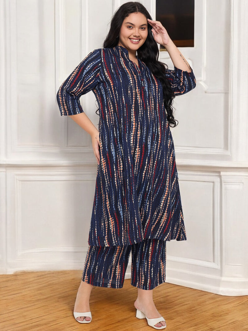 Plus Size Printed Kurta With Palazzo Set