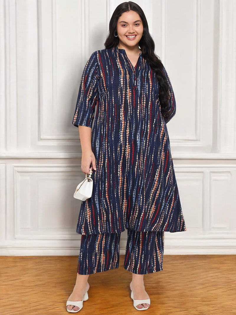 Plus Size Printed Kurta With Palazzo Set