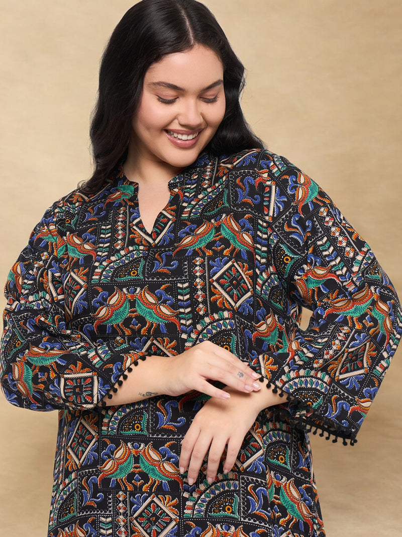 Plus Size Abstract Printed Kurta