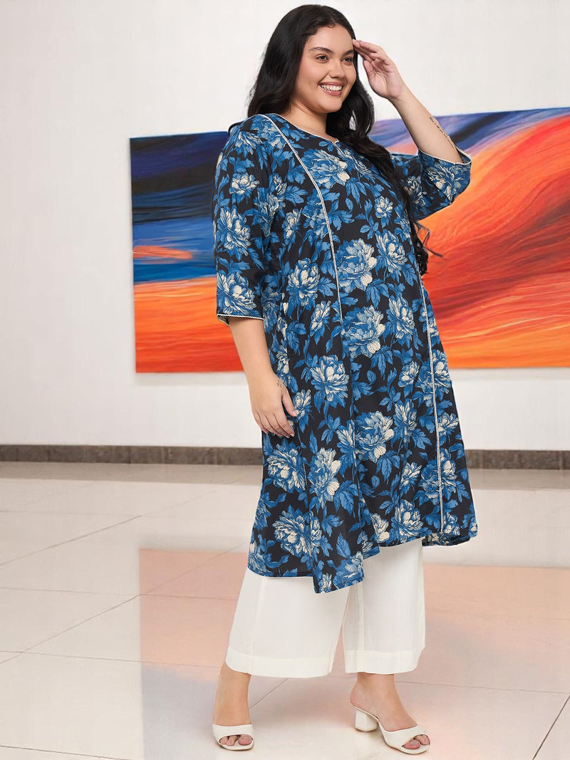 Plus Size Floral Printed Kurta