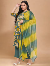 Plus Size Floral Printed Kurta With Palazzo & Dupatta Set