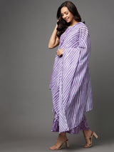 Cotton Purple Kurta With Palazzo & Dupatta