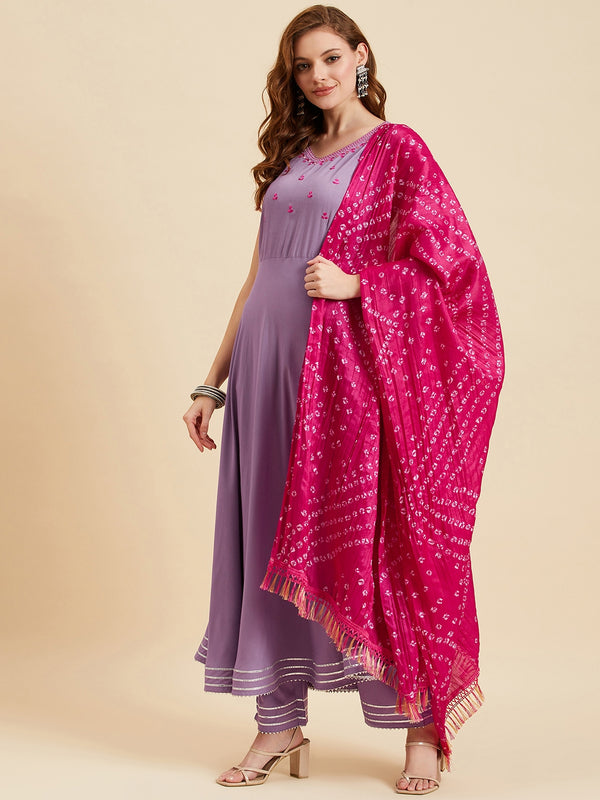 Purple Kurta  With Palazzo & Dupatta Set