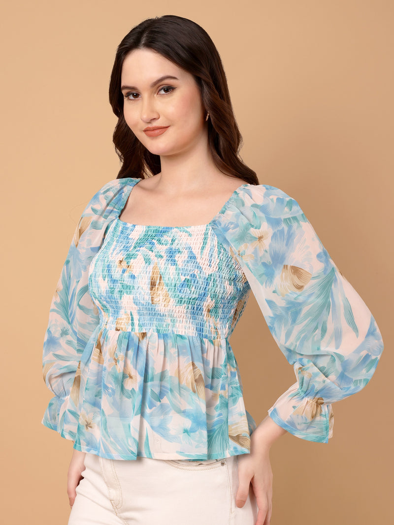Floral Printed Smocked Top