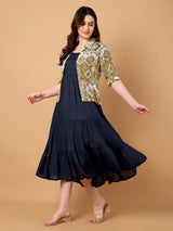 Gathered Dress with Printed jacket