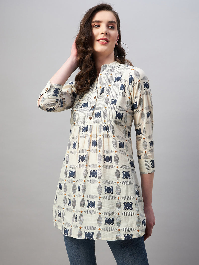 Printed Yoke Mandarian Tunic