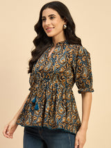 Motif Printed Peplum Top