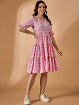 Pink Striped Fit & Flared Dress