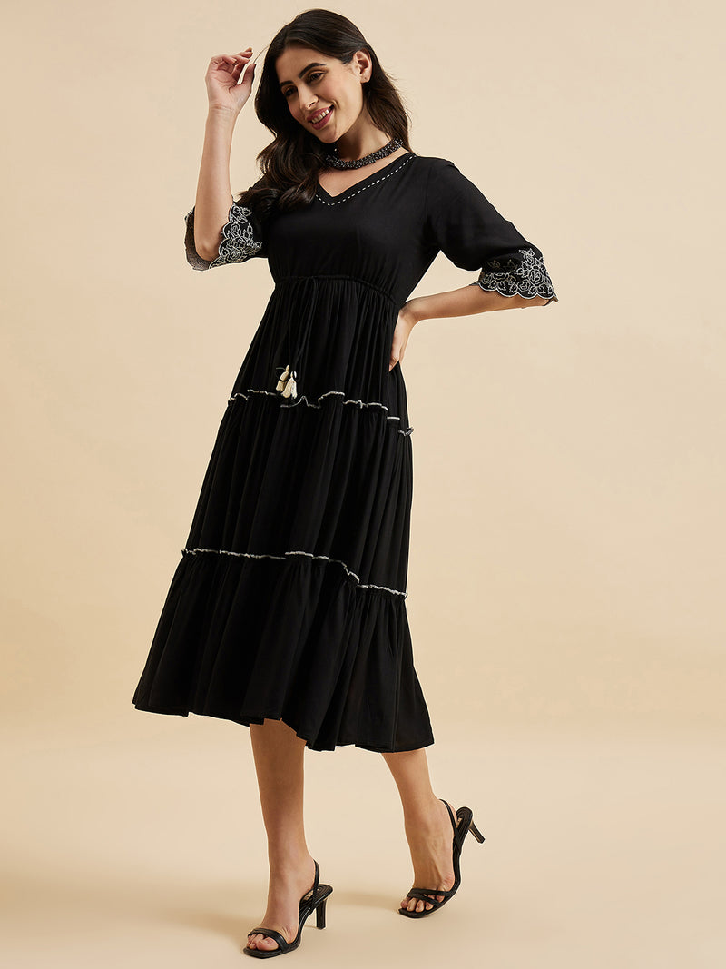 Black Embroidered Two Tiered dress